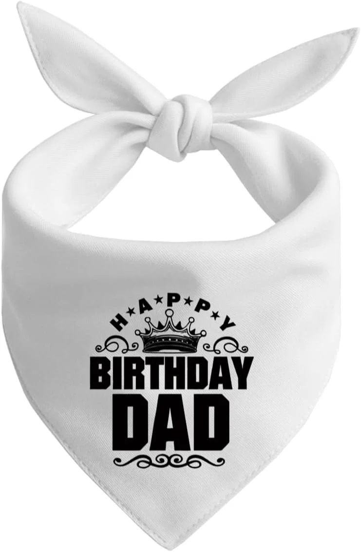 دستمال گردن سگ، دستمال گردن سگ طرح تولدت مبارک پدر، شال گردن سگ سفید کلاسیک، شال حیوانات خانگی، لوازم جانبی شال حیوانات خانگی، هدیه دستمال گردن سگ برای جشن تولد پدر مدل H11