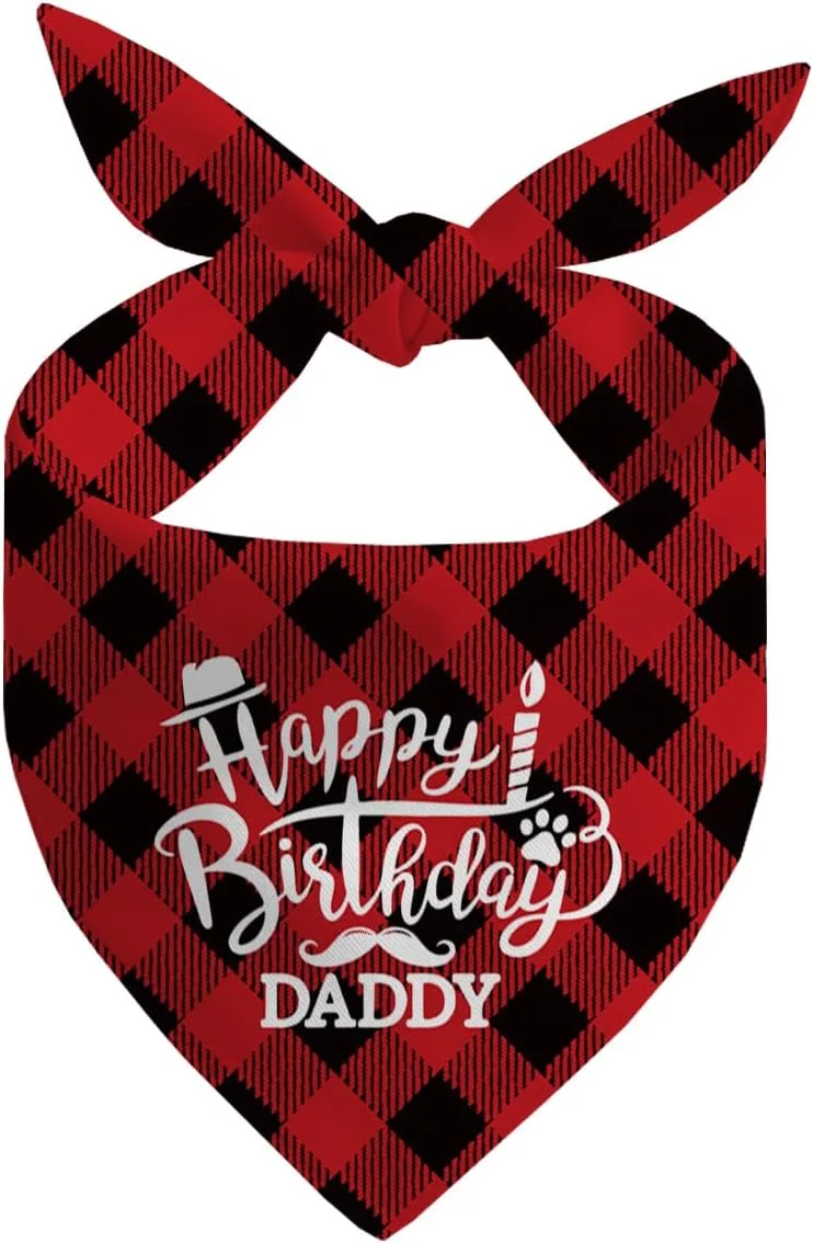 دستمال گردن سگ، دستمال گردن سگ طرح تولدت مبارک پدر، شال گردن سگ با طرح چهارخانه سبز کلاسیک، روسری حیوانات خانگی، لوازم جانبی روسری حیوانات خانگی، هدیه دستمال گردن سگ برای جشن تولد پدر H1