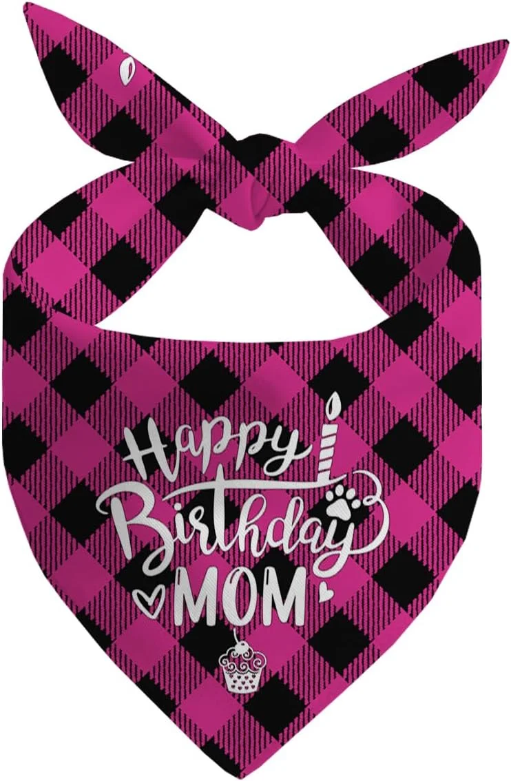 دستمال گردن سگ، دستمال گردن سگ طرح تولدت مبارک مادر، شال گردن سگ طرح چهارخانه کلاسیک، شال گردن حیوانات خانگی، لوازم جانبی شال گردن حیوانات خانگی، هدیه دستمال گردن سگ برای جشن تولد مادر M7