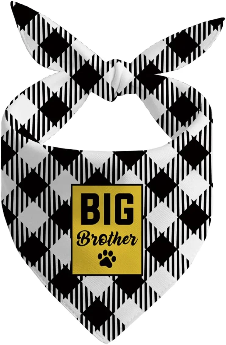 دستمال گردن سگ، دستمال گردن سگ برادر بزرگ، شال گردن حیوانات خانگی سیاه و سفید طرح چهارخانه، لوازم جانبی روسری سگ، لوازم جانبی روکش جنسیت شال گردن حیوانات خانگی، هدیه برای سایز کوچک متوسط بزرگ-A21