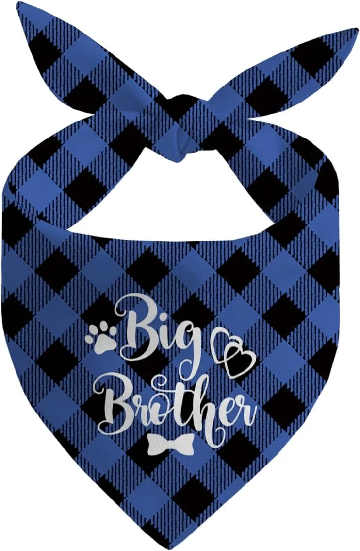 دستمال گردن سگ، دستمال گردن سگ برادر بزرگ، چاپ شطرنجی روسری آبی حیوانات خانگی، لوازم جانبی روسری سگ، لوازم جانبی برای آشکارسازی جنسیت حیوانات خانگی، هدیه برای سگ های کوچک متوسط ​​بزرگ-A7