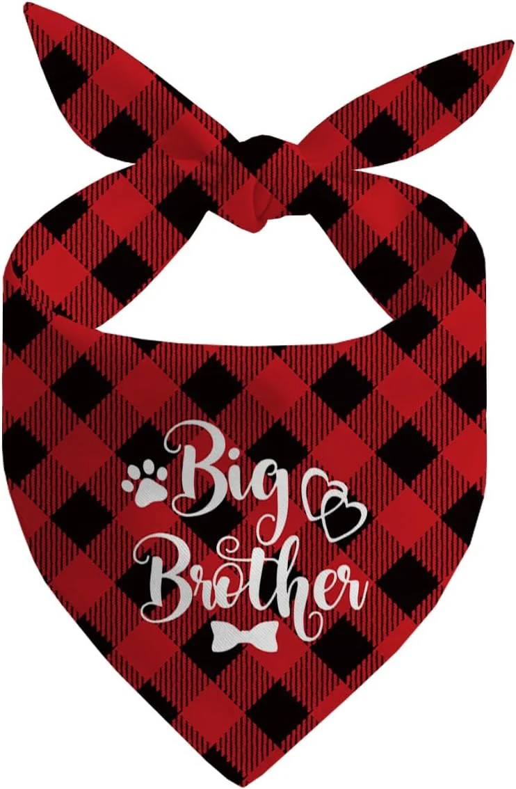 دستمال گردن سگ، دستمال گردن سگ برادر بزرگ، روسری حیوانات خانگی قرمز طرح چهارخانه، لوازم جانبی روسری سگ، لوازم جانبی طرح چهارخانه حیوانات خانگی برای جشن تعیین جنسیت، هدیه برای سایز کوچک متوسط بزرگ - A6