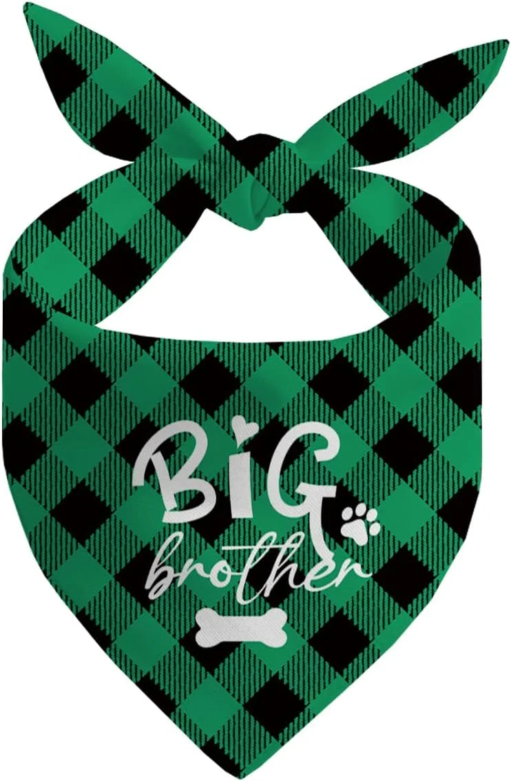 دستمال گردن سگ، دستمال گردن سگ برادر بزرگ، چاپ چهارخانه روسری حیوانات خانگی سبز، لوازم جانبی روسری سگ، لوازم جانبی پرده برداری جنسیت روسری چهارخانه حیوانات خانگی، هدیه برای سایز کوچک متوسط بزرگ-A