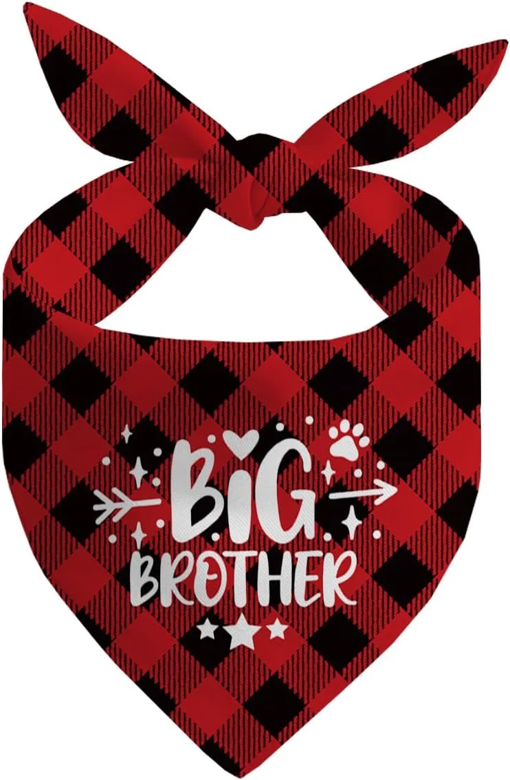 دستمال گردن سگ، دستمال گردن سگ برادر بزرگ، چاپ چهارخانه روسری حیوانات خانگی قرمز، لوازم جانبی روسری سگ، لوازم جانبی اعلام جنسیت روسری چهارخانه حیوانات خانگی، هدیه برای سایز کوچک متوسط بزرگ - A1