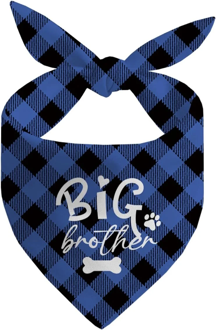 دستمال گردن سگ، دستمال گردن سگ برادر بزرگ، شال گردن های آبی حیوانات خانگی با طرح چهارخانه، لوازم جانبی شال گردن سگ، لوازم جانبی شال گردن حیوانات خانگی با طرح چهارخانه برای جشن تعیین جنسیت، هدیه برای سگ های کوچک، متوسط و بزرگ - A