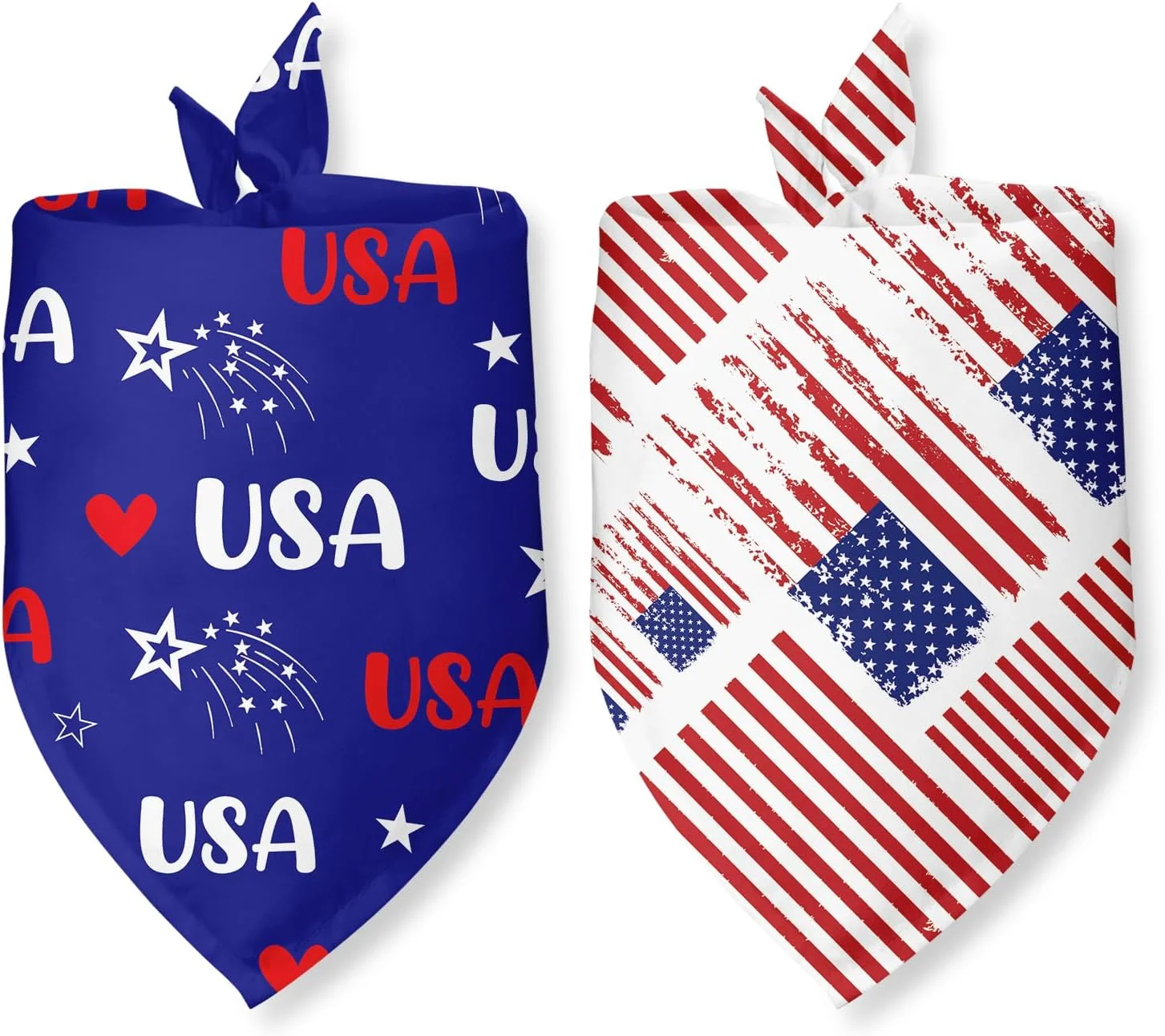 ست 2 عددی دستمال گردن سگ طرح پرچم آمریکا، دستمال گردن حیوانات خانگی طرح روز استقلال، قرمز سفید و آبی مناسب سگ و گربه کوچک و متوسط