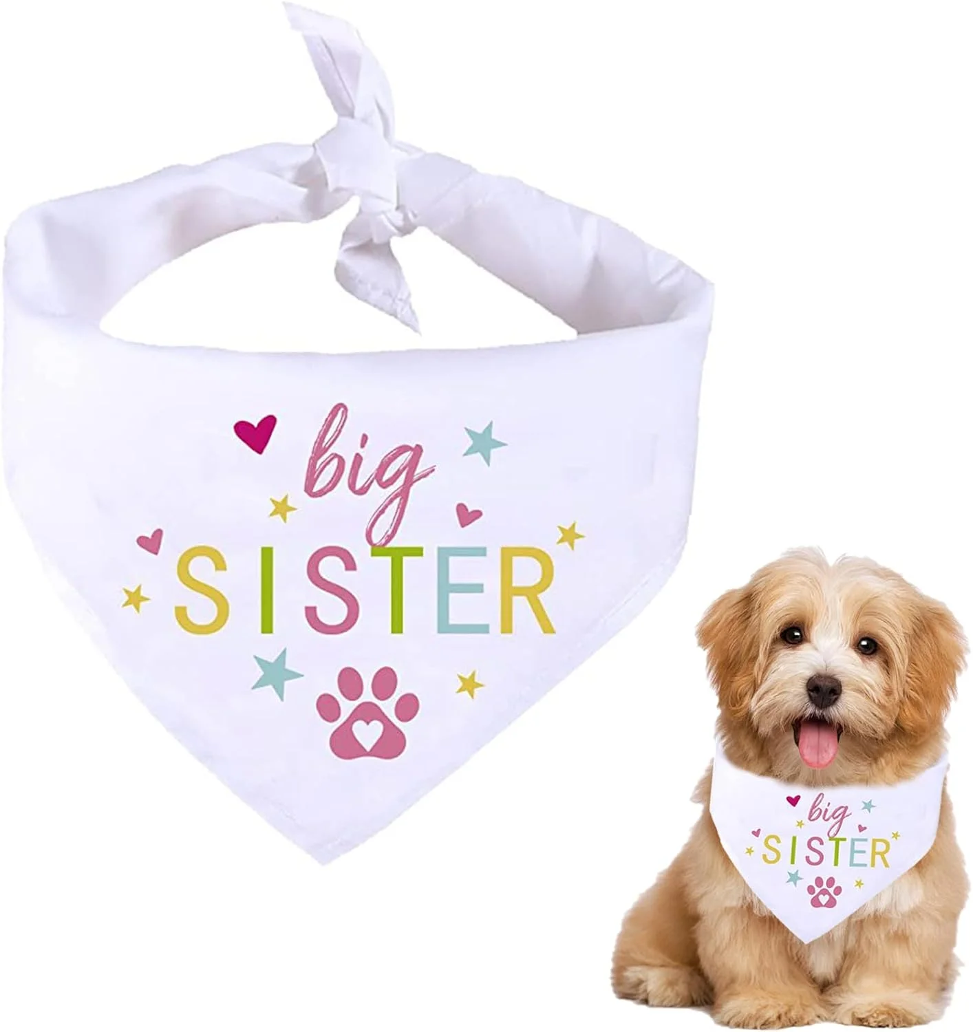 دستمال گردن سگ خواهر بزرگ، روسری حیوان خانگی سفید برای اعلام بارداری، دستمال گردن سگ برای عکس های تعیین جنسیت نوزاد، لوازم جانبی