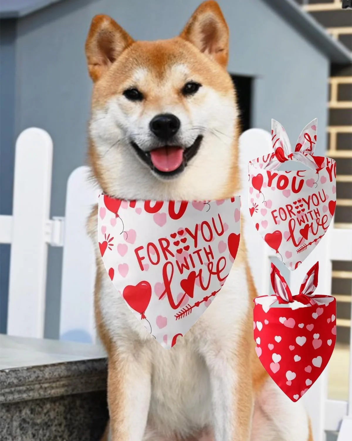 دستمال گردن سگ طرح روز، روسری قلبی دو طرفه، لوازم جانبی حیوانات خانگی برای جشن تولد تعطیلات، دستمال گردن بادوام سگ و گربه، دستمال گردن طرح عشق برای سگ های کوچک، متوسط و بزرگ