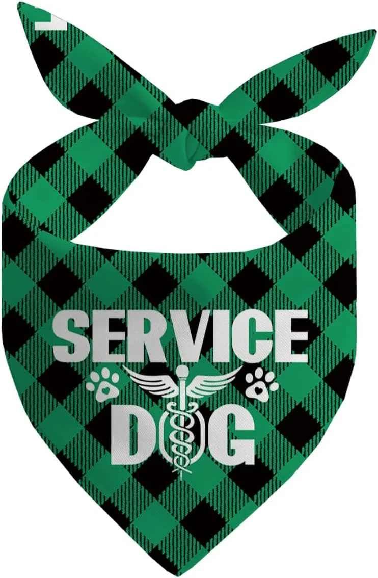 دستمال گردن سگ، دستمال گردن مثلثی سگ، تگ سگ با علامت محافظت فدرال و هشدار پزشکی، شال سگ با طرح چهارخانه سبز کلاسیک، لوازم جانبی سگ G9