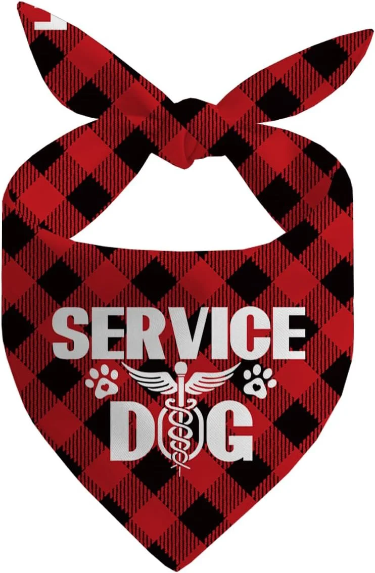 دستمال گردن سگ، دستمال گردن مثلثی سگ، تگ سگ با علامت محافظت فدرال و هشدار پزشکی، شال سگ با طرح چهارخانه قرمز کلاسیک، لوازم جانبی سگ G7