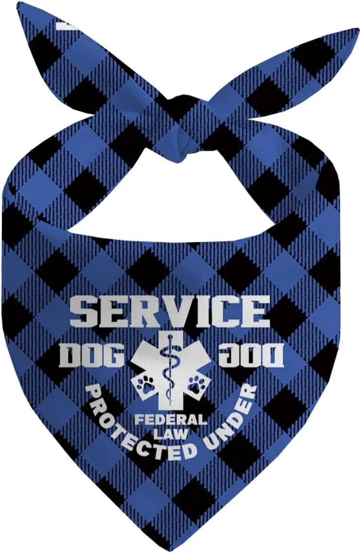 دستمال گردن سگ، دستمال گردن مثلثی سگ، تگ سگ با علامت محافظت فدرال و هشدار پزشکی، شال سگ با طرح چهارخانه آبی کلاسیک، لوازم جانبی سگ G2