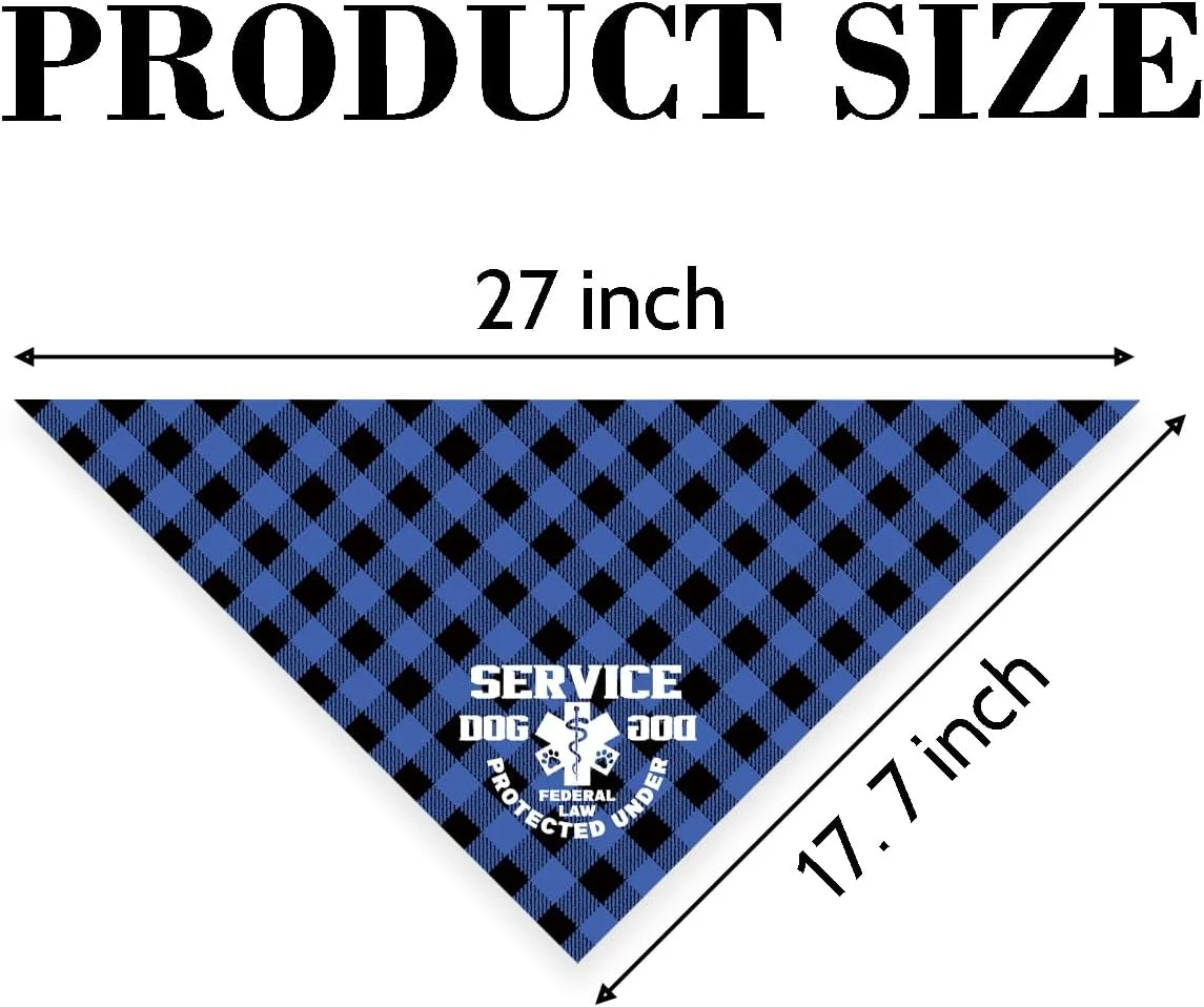 دستمال گردن سگ، دستمال گردن مثلثی سگ، تگ سگ با علامت محافظت فدرال و هشدار پزشکی، شال سگ با طرح چهارخانه آبی کلاسیک، لوازم جانبی سگ G2