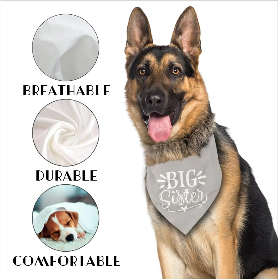 دستمال گردن سگ خاکستری برای سگ های دختر، هدیه خواهر بزرگتر برای سگ ها، شال گردن راحت برای سگ های کوچک، متوسط ​​و بزرگ، هدیه سگ ناز، دستمال پارچه ای فلانل