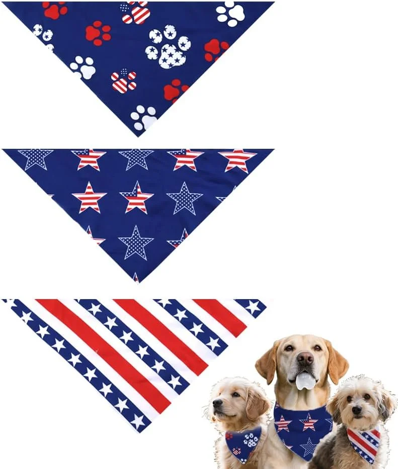 دستمال گردن سگ و گربه طرح روز استقلال، لباس حیوانات خانگی برای روز استقلال، دستمال گردن یقه ای برای گربه ها، دستمال گردن طرح میهن پرستانه برای تعطیلات، شال گردن سگ برای روز استقلال، دستمال گردن یقه ای گربه طرح روز استقلال 3 عددی