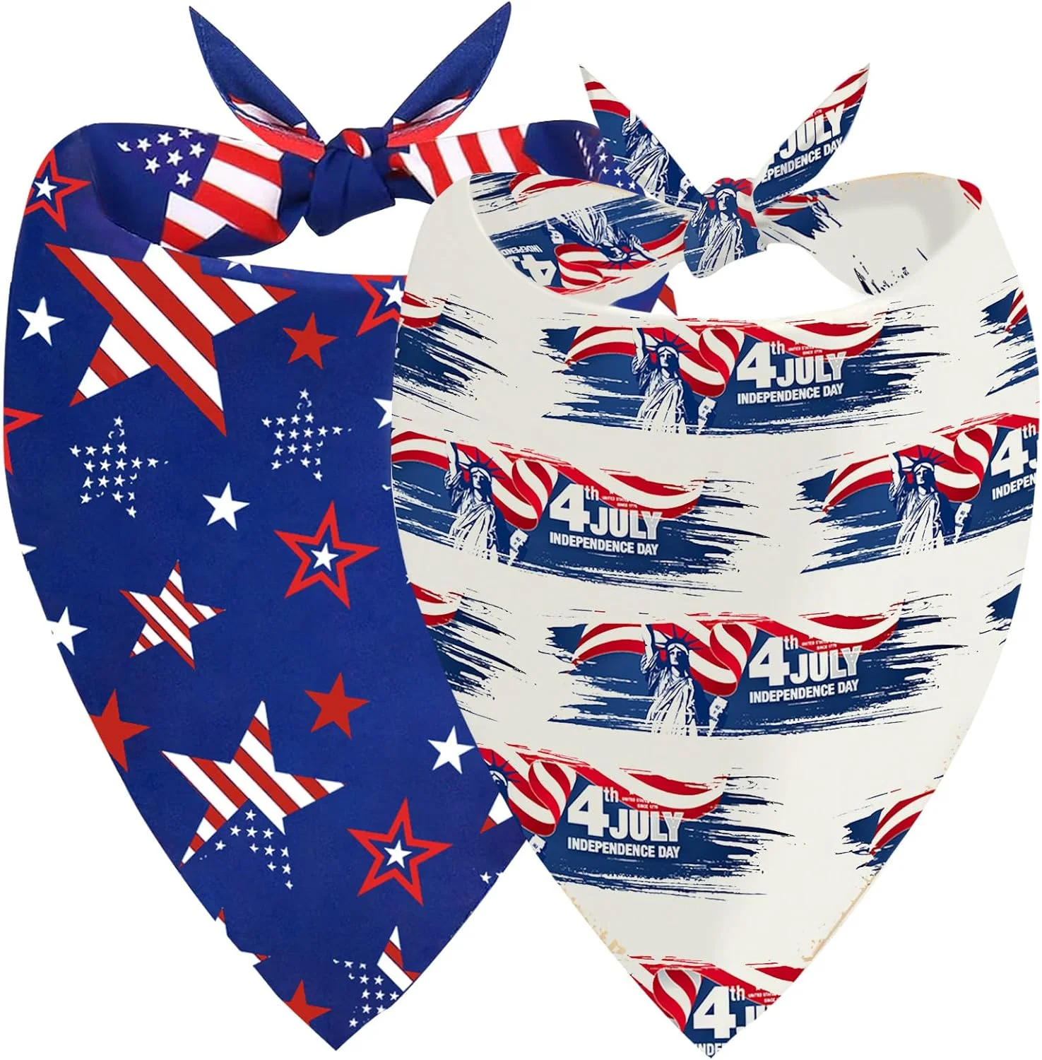 ست 2 عددی دستمال گردن سگ با طرح های میهنی و المان های جشن استقلال، مناسب برای سگ های سایز متوسط و بزرگ، دستمال سه گوش تک رو با ابعاد 45x45x65 سانتی متر