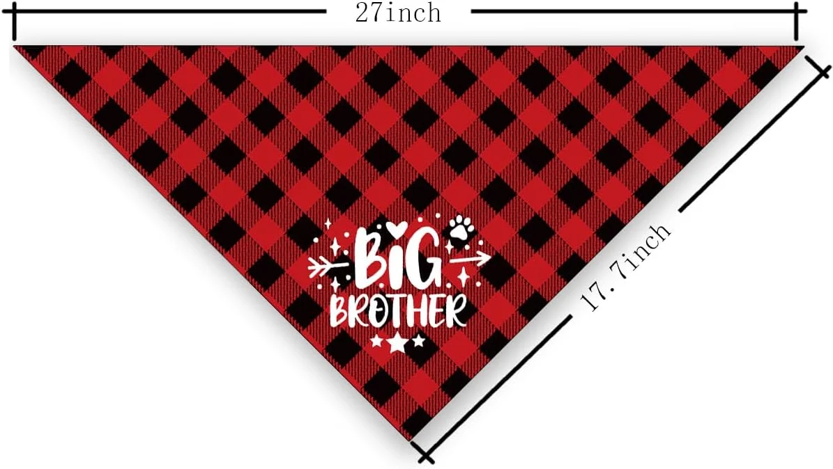 دستمال گردن سگ طرح چهارخانه قرمز مشکی، هدیه سگ برادر بزرگتر، لوازم جانبی دستمال گردن چاپی بوفالو برای سگ های کوچک متوسط بزرگ، هدیه برای سگ ها جشن تولد پسرانه