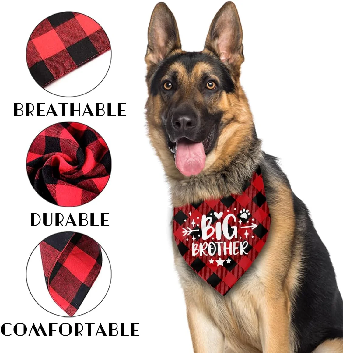 دستمال گردن سگ طرح چهارخانه قرمز مشکی، هدیه سگ برادر بزرگتر، لوازم جانبی دستمال گردن چاپی بوفالو برای سگ های کوچک متوسط بزرگ، هدیه برای سگ ها جشن تولد پسرانه