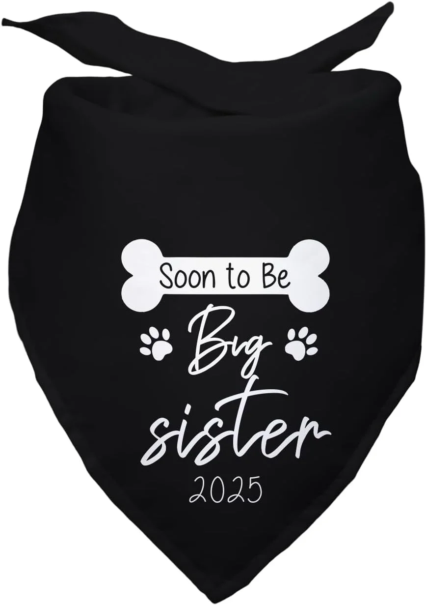 دستمال گردن سگ مشکی با نوشته خواهر بزرگتر می شوم 2025، مناسب اعلام بارداری و عکاسی