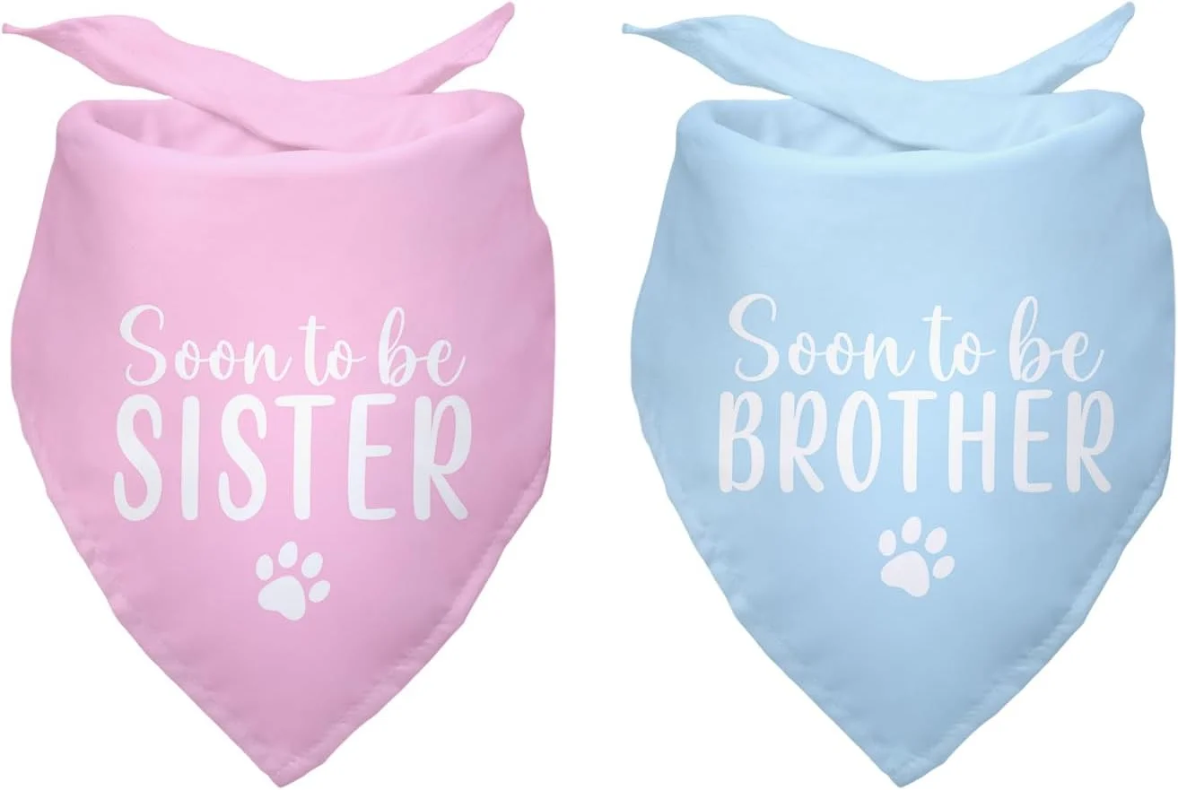 دستمال گردن مثلثی سگ و گربه طرح خواهر و برادر، مناسب جشن تولد، عکاسی و هدیه، بسته 2 عددی