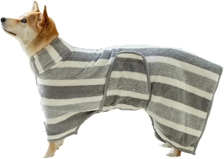 1 عدد حوله تن پوش سگ، حوله ای فوق العاده جاذب و سریع خشک شونده برای سگ، حوله گربه و سگ خانگی، مناسب برای حمام و سفرهای ساحلی، خشک شدن سریع و قابل شستشو با ماشین لباسشویی، راه راه، 45*54*70 سانتی متر (M)