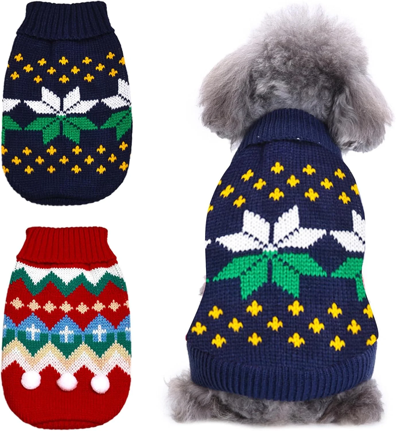 BDSHUNBF 2 عدد ژاکت سگ کریسمس، ژاکت گرم زمستانی سگ، مناسب سگ های کوچک، لباس حیوان خانگی برای سگ ها، توله سگ ها، مهمانی، هدیه توله سگ برای سگ ها