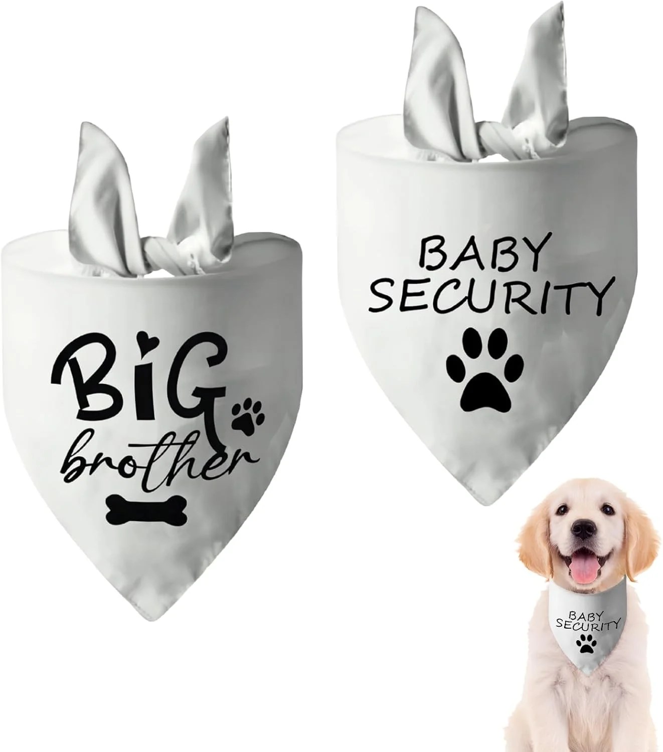 2 عدد دستمال گردن سگ، دستمال سه گوش سفید، دستمال گردن سگ با چاپ برادر بزرگتر، لوازم جانبی لباس حیوانات خانگی برای هدیه سگ