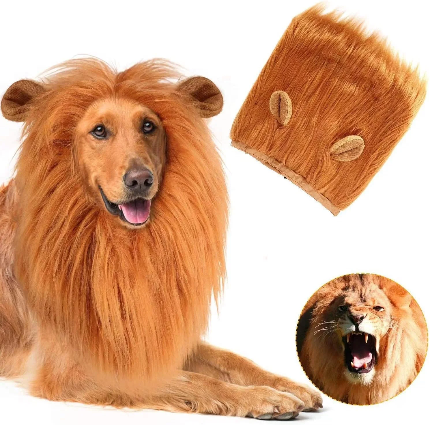 یال شیر سگ Beibi، لباس های کلاه گیس یال شیر برای سگ های سایز متوسط با گوش و دم، موی شیر فانتزی برای عکس های تعطیلات