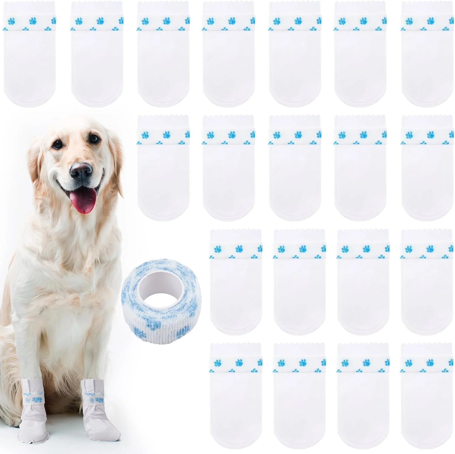 20 عدد پاپوش سگ یکبار مصرف با باند خود چسب، محافظ پنجه ضد آب سگ جوراب برای داخل و خارج از منزل، روکش پنجه یکبار مصرف برای گربه ها و حیوانات خانگی کوچک، متوسط و بزرگ - سفید