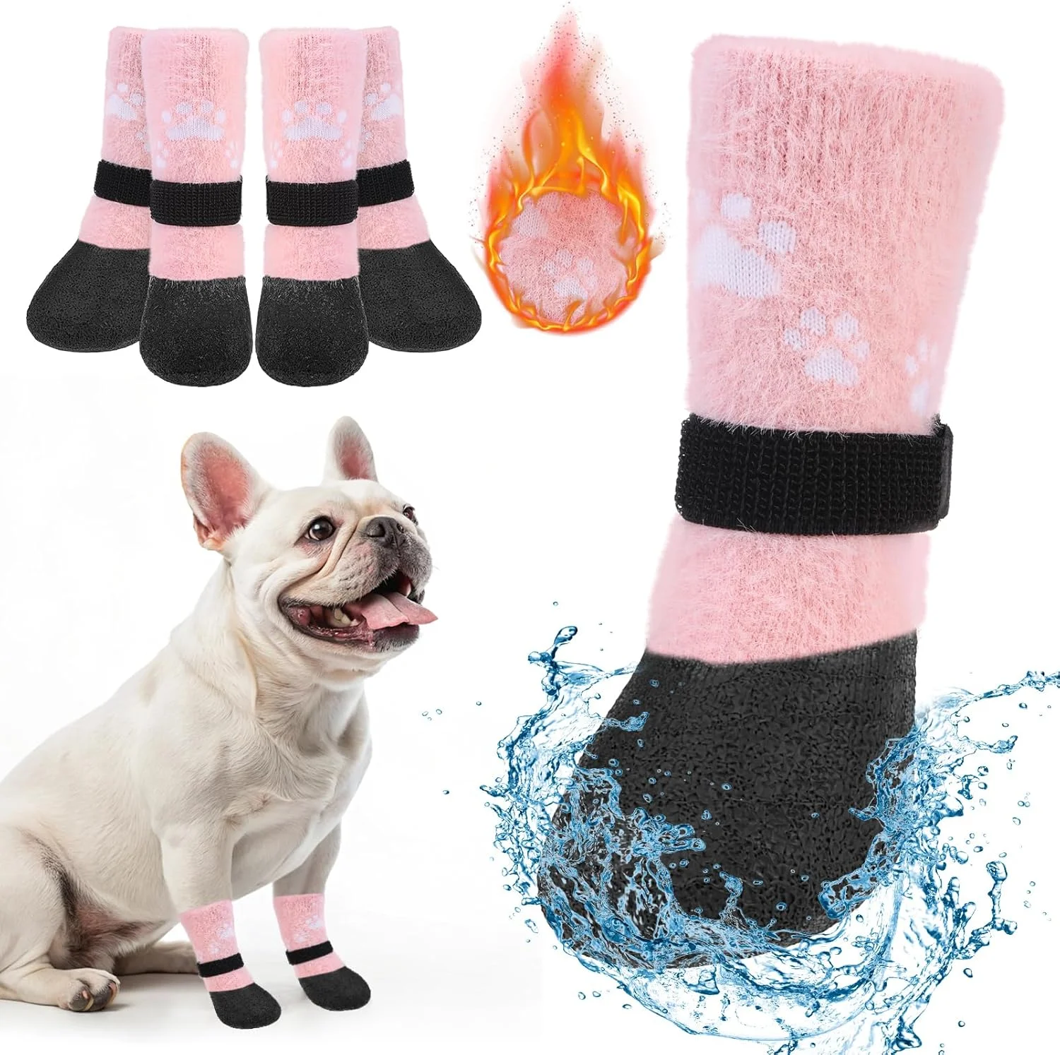 کفش سگ ضد آب بیوتی زو، ۴ عددی، مناسب سگ های کوچک، متوسط و بزرگ، صورتی سایز اس ام