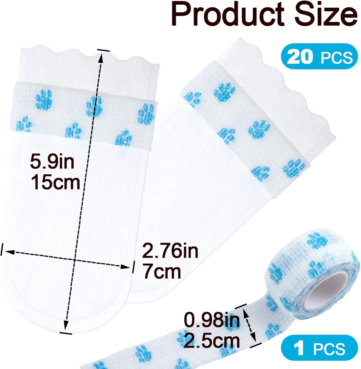 20 عدد پاپوش سگ یکبار مصرف با باند خود چسب، محافظ پنجه ضد آب جوراب برای داخل و خارج از منزل، پوشش پنجه یکبار مصرف برای سگ گربه حیوانات خانگی بزرگ کوچک متوسط ​​- سفید