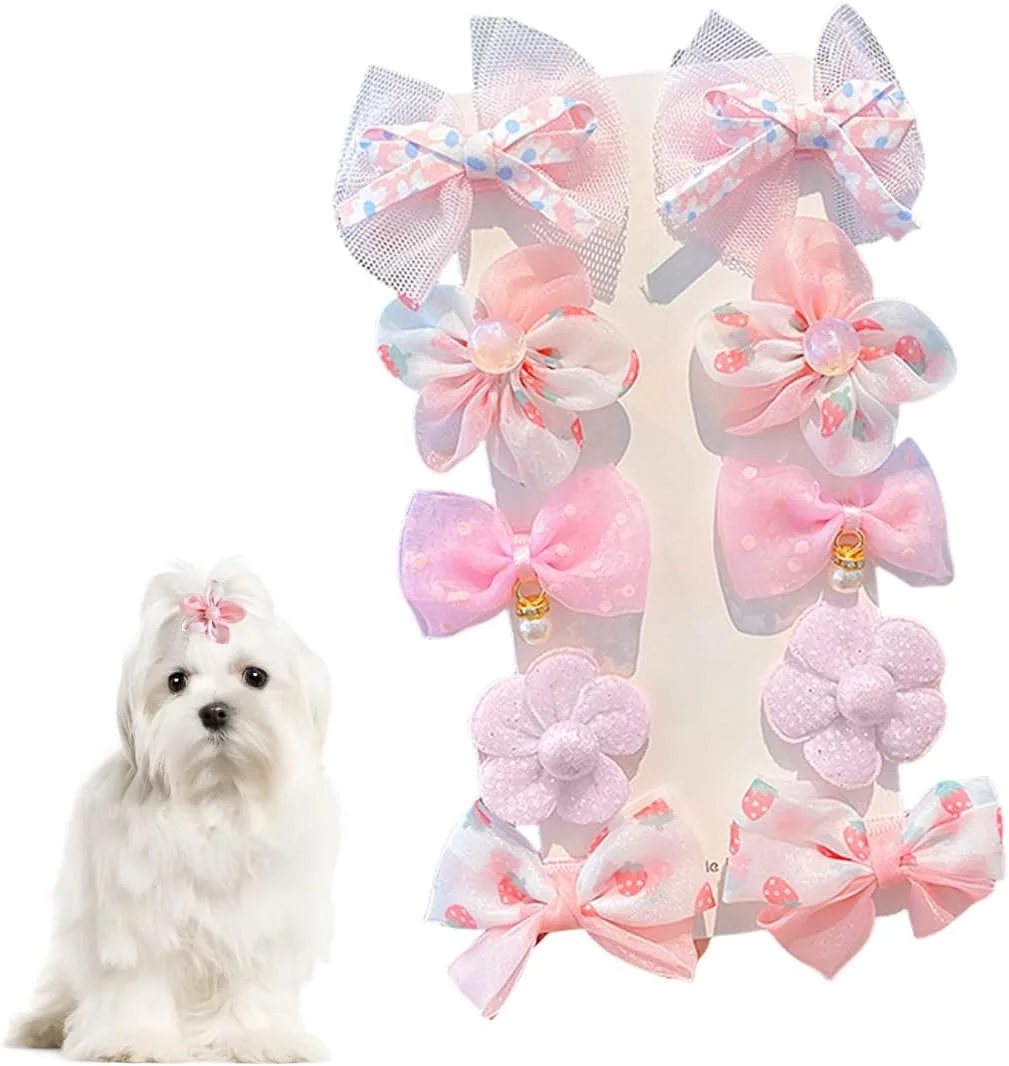 بسته 10 عددی گیره مو سگ و گربه، لوازم جانبی مو، سنجاق سر با پاپیون برای حیوانات خانگی، لوازم جانبی مو توله سگ زیبا برای تدی پودل بیچون