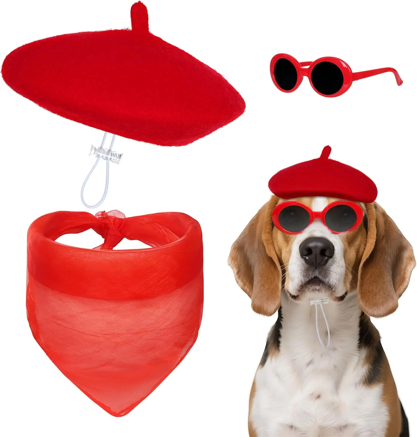 ست برت سگ شامل برت، شال گردن و عینک برای سگ های کوچک، گربه و عروسک