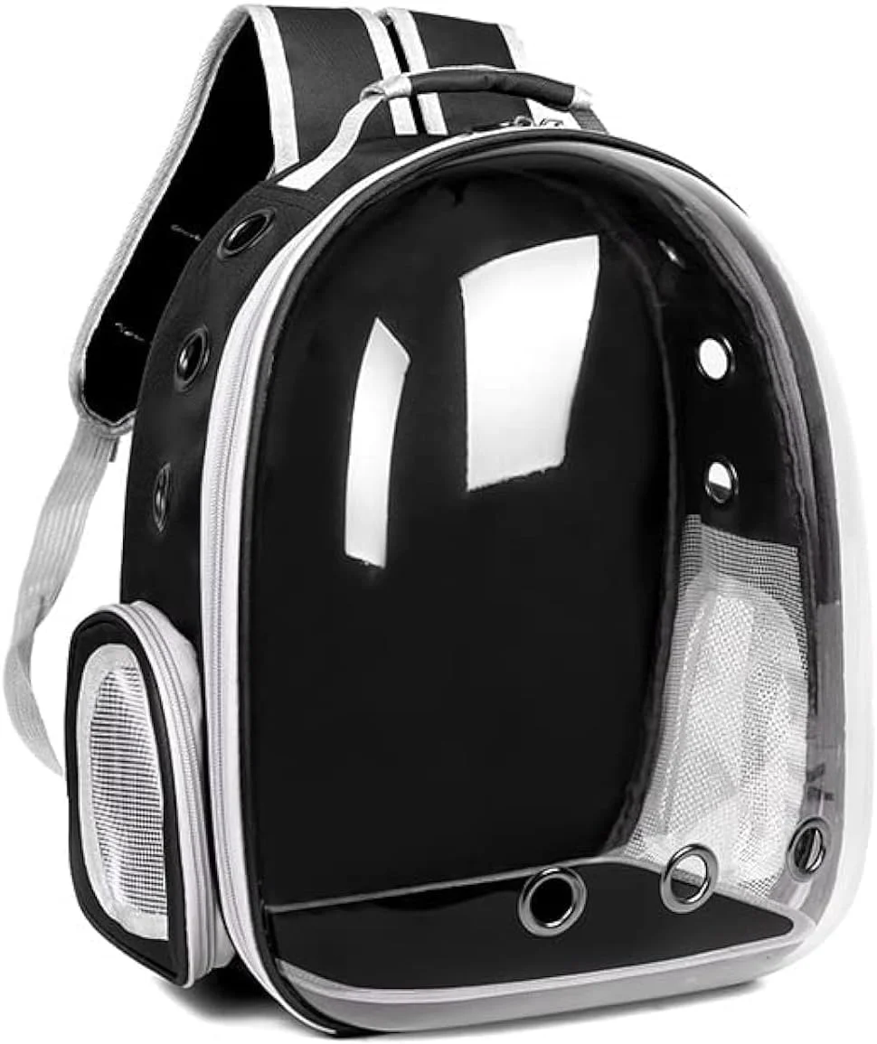 کیف حمل شفاف سگ و گربه، کابین فضایی حیوانات خانگی، کیف قابل حمل و تنفسی گربه برای بیرون رفتن، کوله پشتی لوازم حیوانات خانگی با دو بند شانه (مشکی)