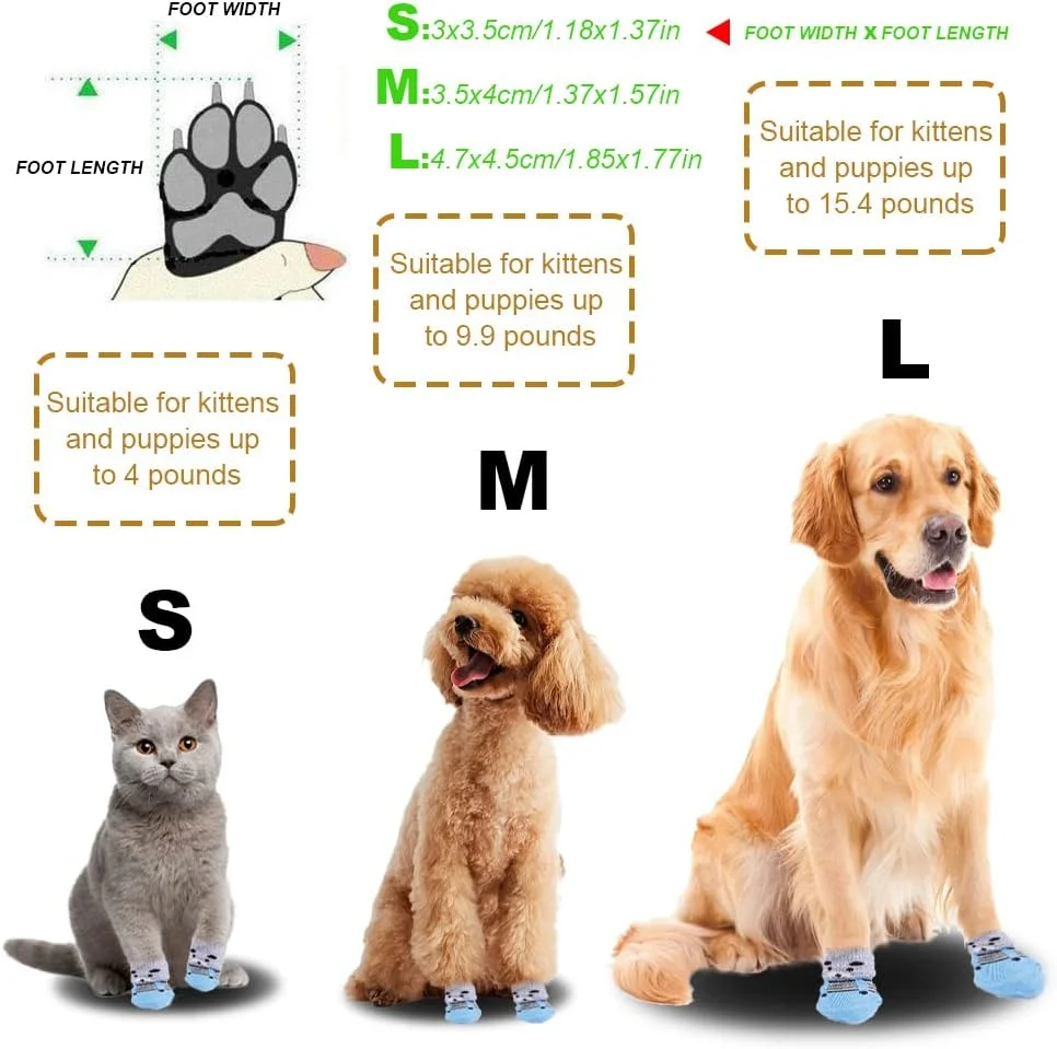 جوراب سگ و گربه ضد لغزش با تقویت لاستیکی Betinyar، محافظ پنجه حیوانات خانگی برای کف‌های چوبی، مناسب استفاده در داخل خانه (S)، 4 جفت