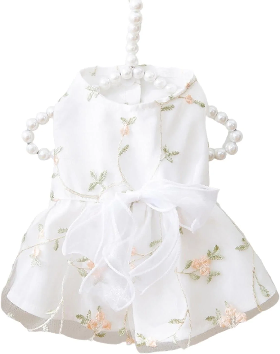 لباس سگ BIECWIAY، لباس پرنسس سگ، دامن سگ، توری درخشان، لباس حیوانات خانگی دخترانه با پاپیون گلدوزی شده برای جشن تولد عروسی، لباس گربه، شیفون سفید