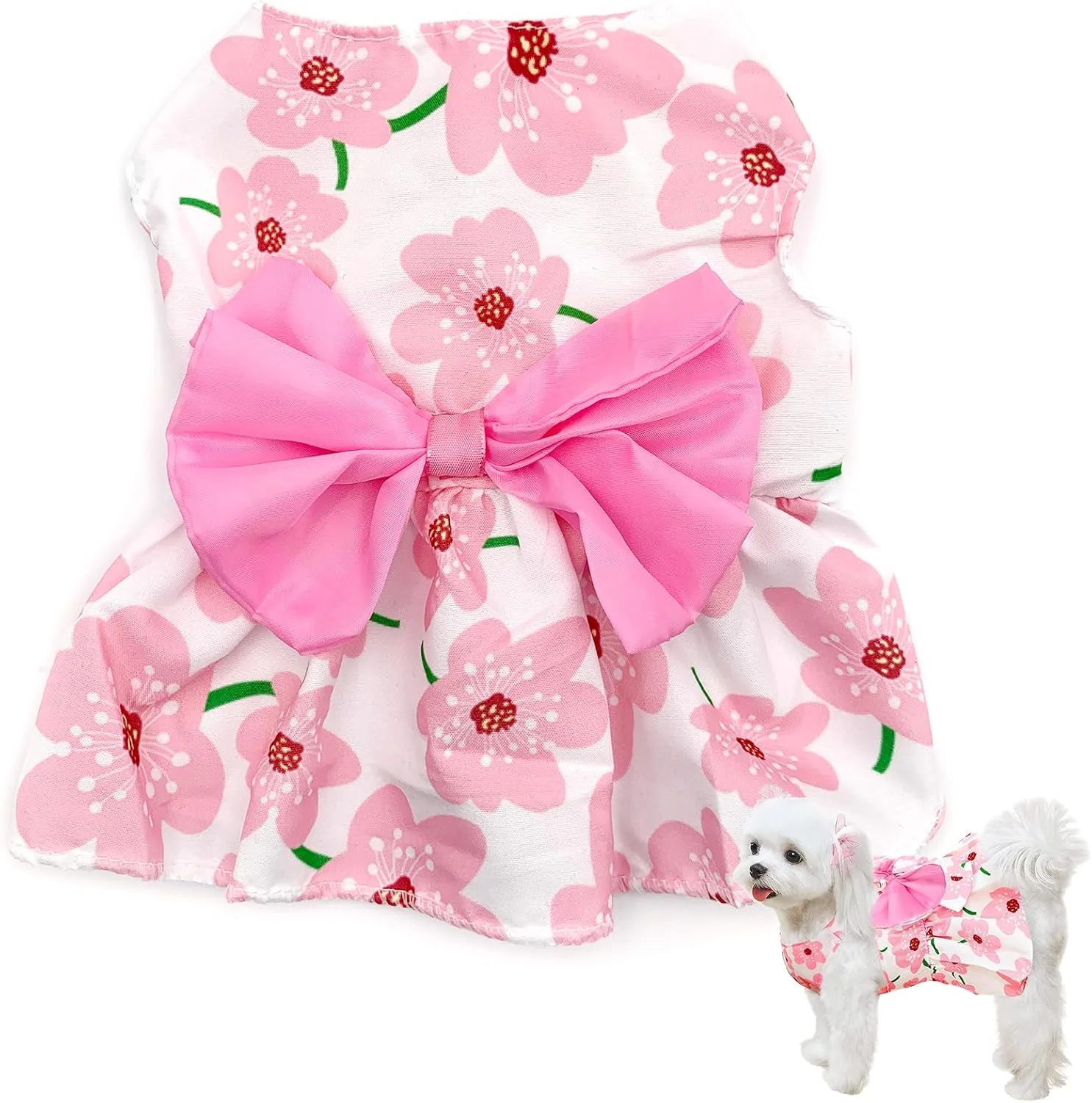 لباس سگ گلدار برای سگ ها و گربه های کوچک - دامن حیوانات خانگی تابستانی زیبا، لباس توله سگ سبک و قابل تنفس، لباس جلیقه ای سگ صورتی بدون آستین برای حیوانات خانگی دختر