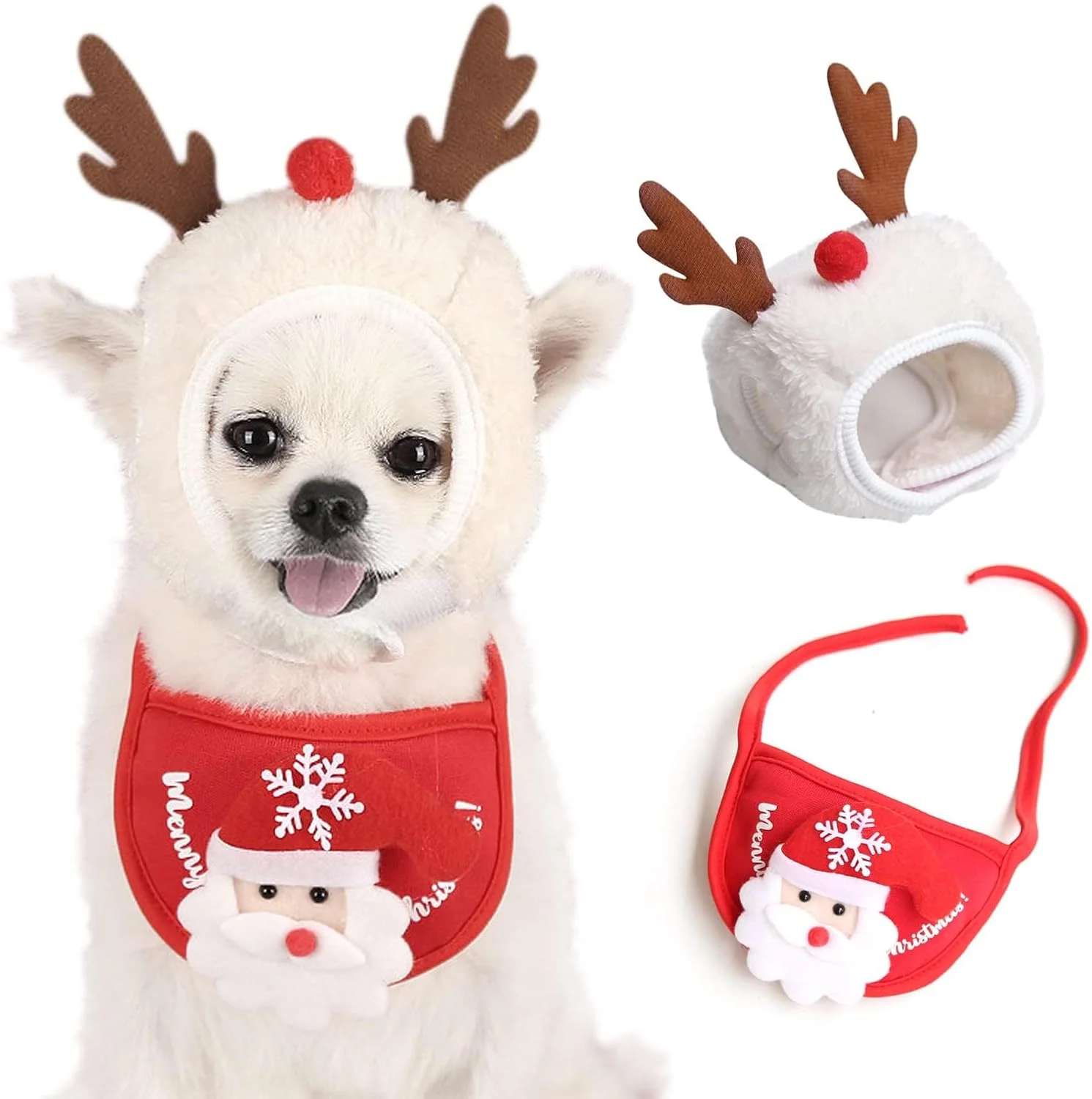 ست کلاه و پیشبند کریسمس سگ و گربه BIGTHREE، ست گرم زمستانی، نرم و راحت، هدیه کریسمس برای سگ ها و گربه های کوچک و متوسط، مناسب برای عکس ها و مهمانی ها (2 تکه)