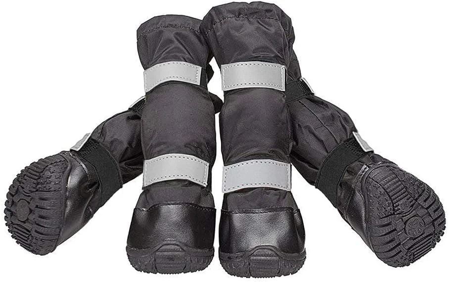 4 عدد پوتین سگ، کفش سگ ضد آب با محافظ های پنجه حیوان خانگی بازتابنده و ضد لغزش برای پیاده روهای برفی، بارانی و داغ، مشکی، خیلی کوچک