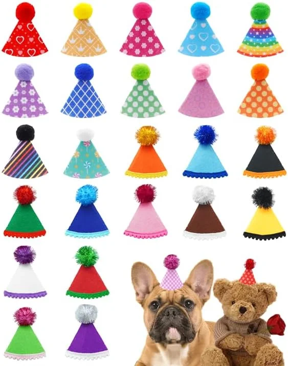 بسته 6 عددی کلاه مهمانی مینیاتوری نمدی BIPY، کلاه های کوچک سگ، هدبند قابل تنظیم برای توله سگ و گربه، کلاه تعطیلات بچه گربه با پولک، لوازم جانبی لباس آرایش حیوانات خانگی مناسب برای مهمانی های حیوانات خانگی، جشن تولد، زیبایی روزانه