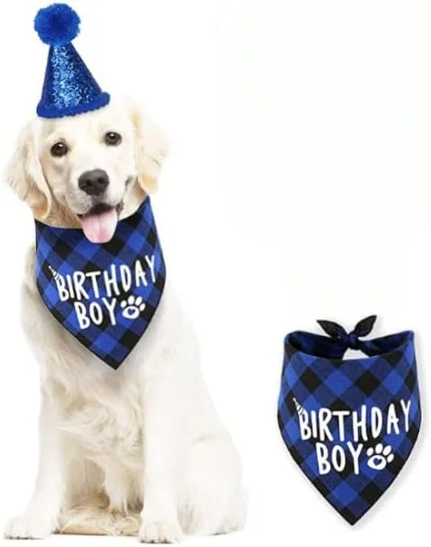 دستمال گردن حیوانات خانگی با طرح تولد آبی، پیشبند سگ قابل تنظیم، پاپیون بزرگ، روسری مثلثی Bibliop برای جشن های موضوعی مناسب سگ های کوچک، متوسط و بزرگ