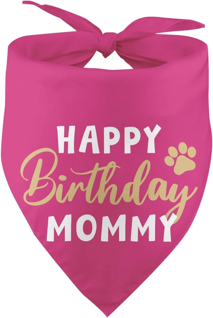 دستمال گردن سگ طرح تولدت مبارک مامی، دستمال گردن سگ صورتی، دستمال گردن توله سگ، تزئینات تولد سگ، اکسسوری حیوانات خانگی هدیه برای دوستداران سگ