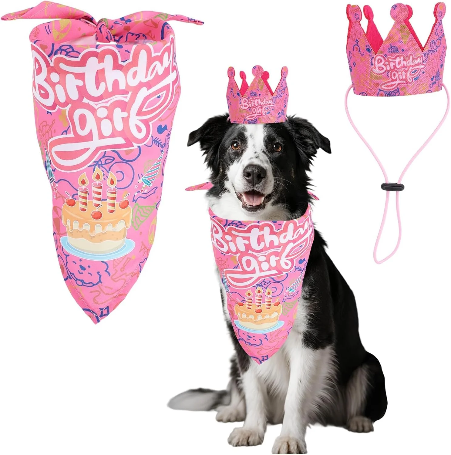 ست کلاه و دستمال گردن تولد حیوانات خانگی، ست کلاه مهمانی تولد قابل تنظیم برای سگ و گربه، لوازم جانبی لباس تولد توله سگ و بچه گربه، لباس تولد سگ و گربه برای جشن ها، عکاسی و مهمانی ها