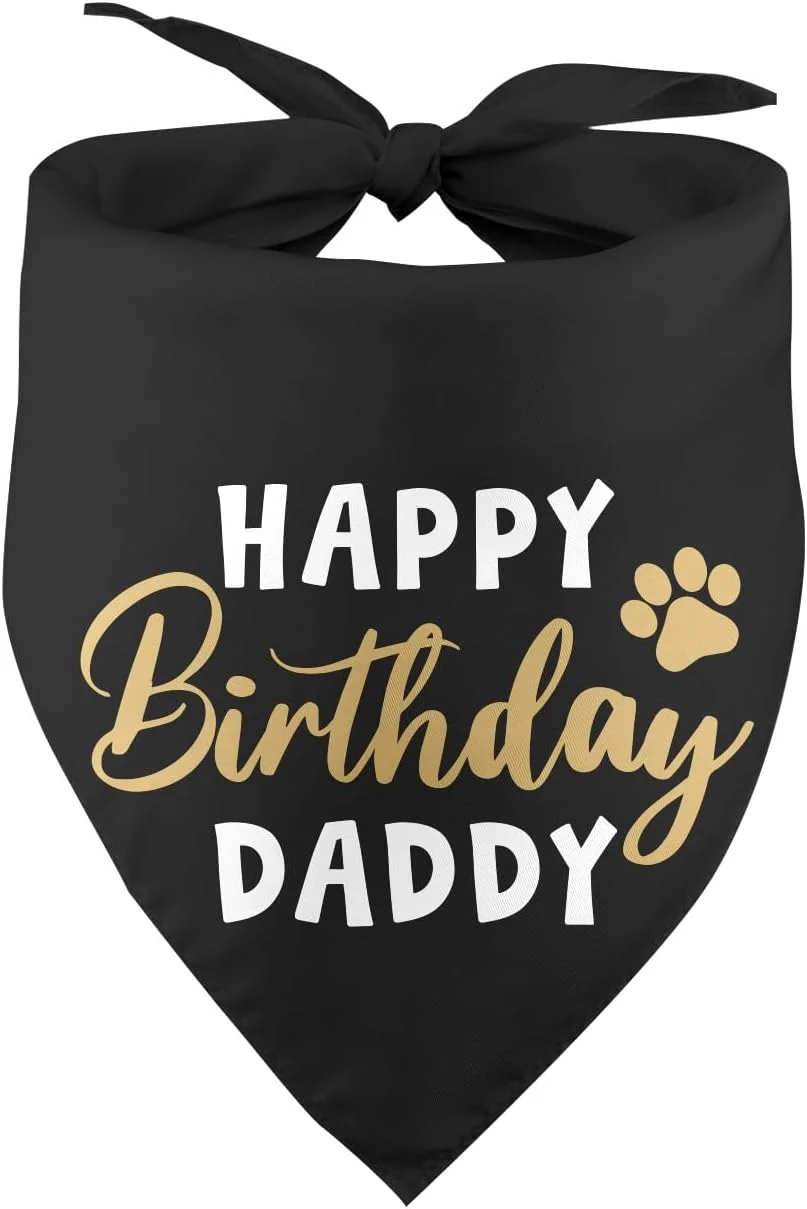 دستمال گردن سگ طرح تولدت مبارک بابا، دستمال گردن سگ مشکی، دستمال گردن توله سگ، تزئینات تولد سگ، اکسسوری حیوانات خانگی مناسب هدیه به دوستداران سگ