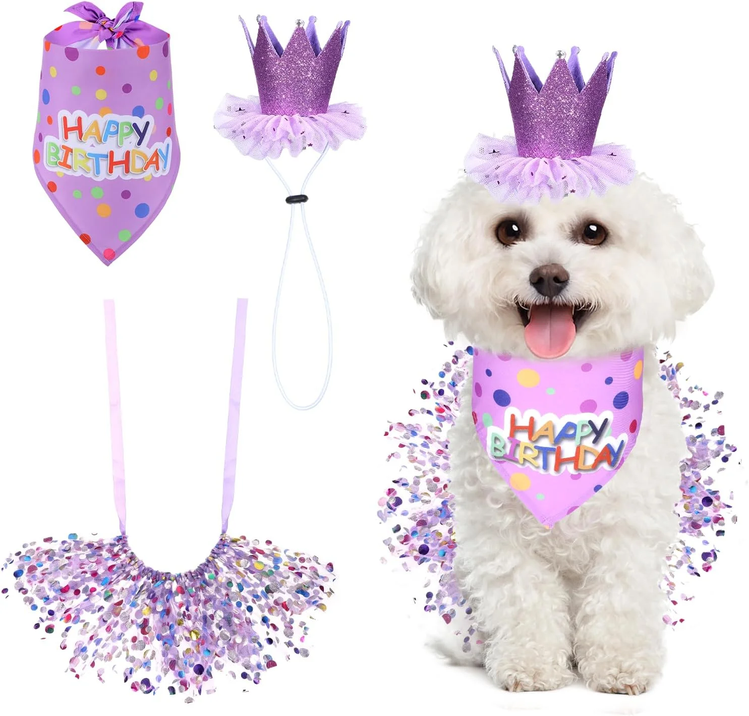 ست دستمال گردن تولد سگ با کلاه و دامن، دستمال گردن تولد سگ دخترانه پسرانه، کلاه مهمانی سگ ها پاپیون، دامن توتو زیبا برای سگ های کوچک