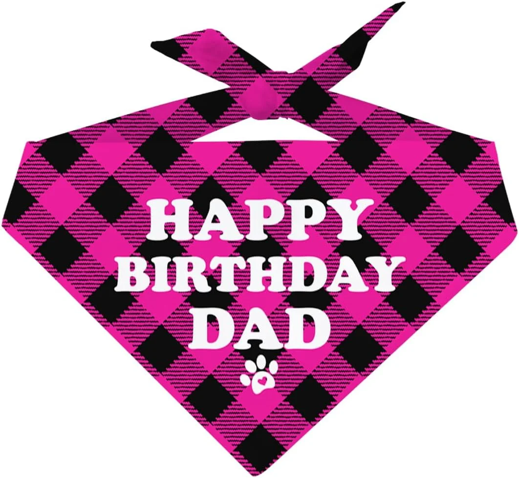 دستمال گردن سگ طرح تولدت مبارک پدر، شال حیوانات خانگی با طرح چهارخانه کلاسیک مناسب سگ و گربه های کوچک، متوسط و بزرگ، هدیه لوازم جانبی شال حیوانات خانگی برای جشن تولد پدر