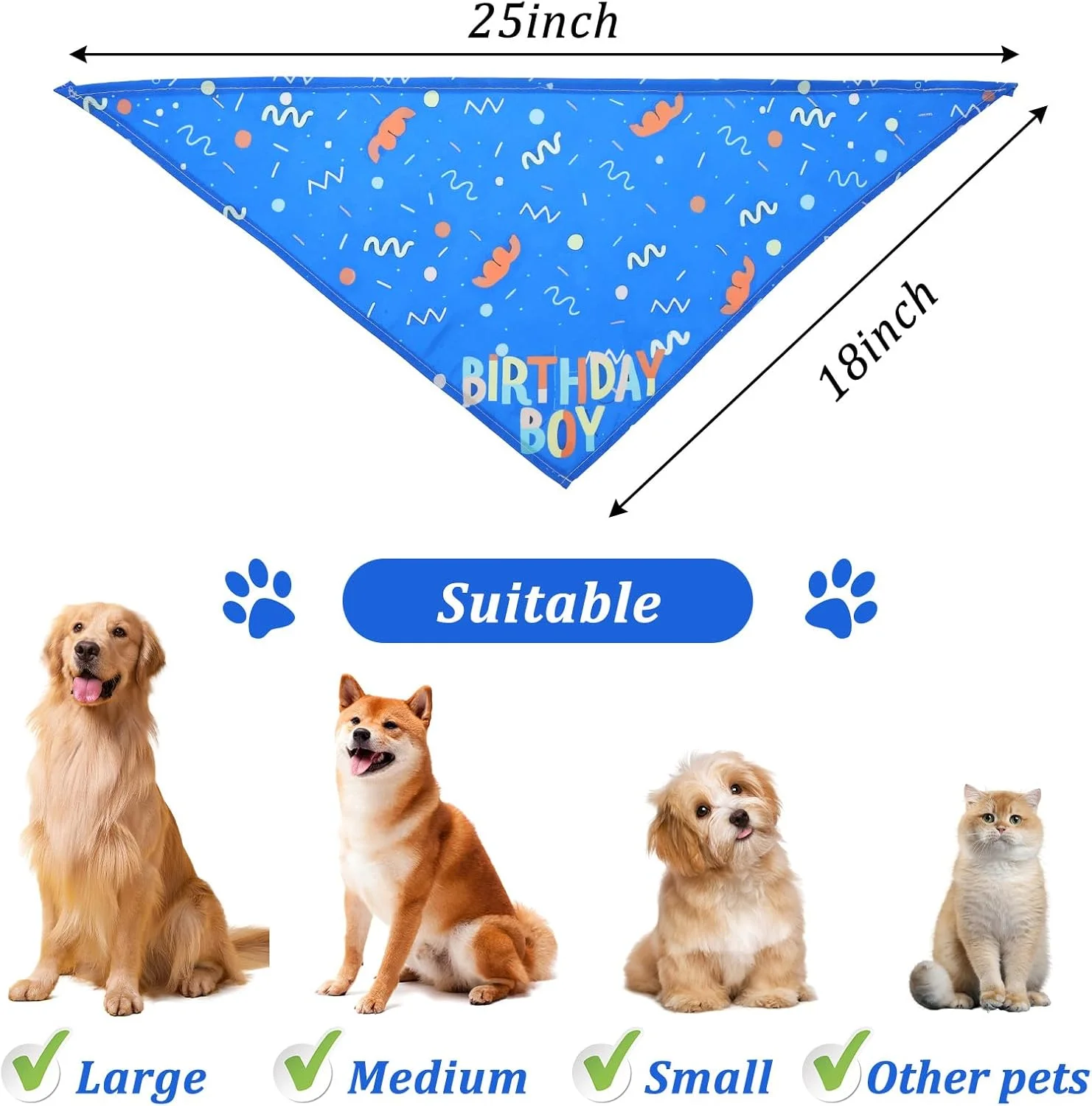 دستمال گردن سگ طرح تولد، دستمال گردن آبی سگ لوازم مهمانی حیوانات خانگی شال حیوانات خانگی برای سگ های بزرگ