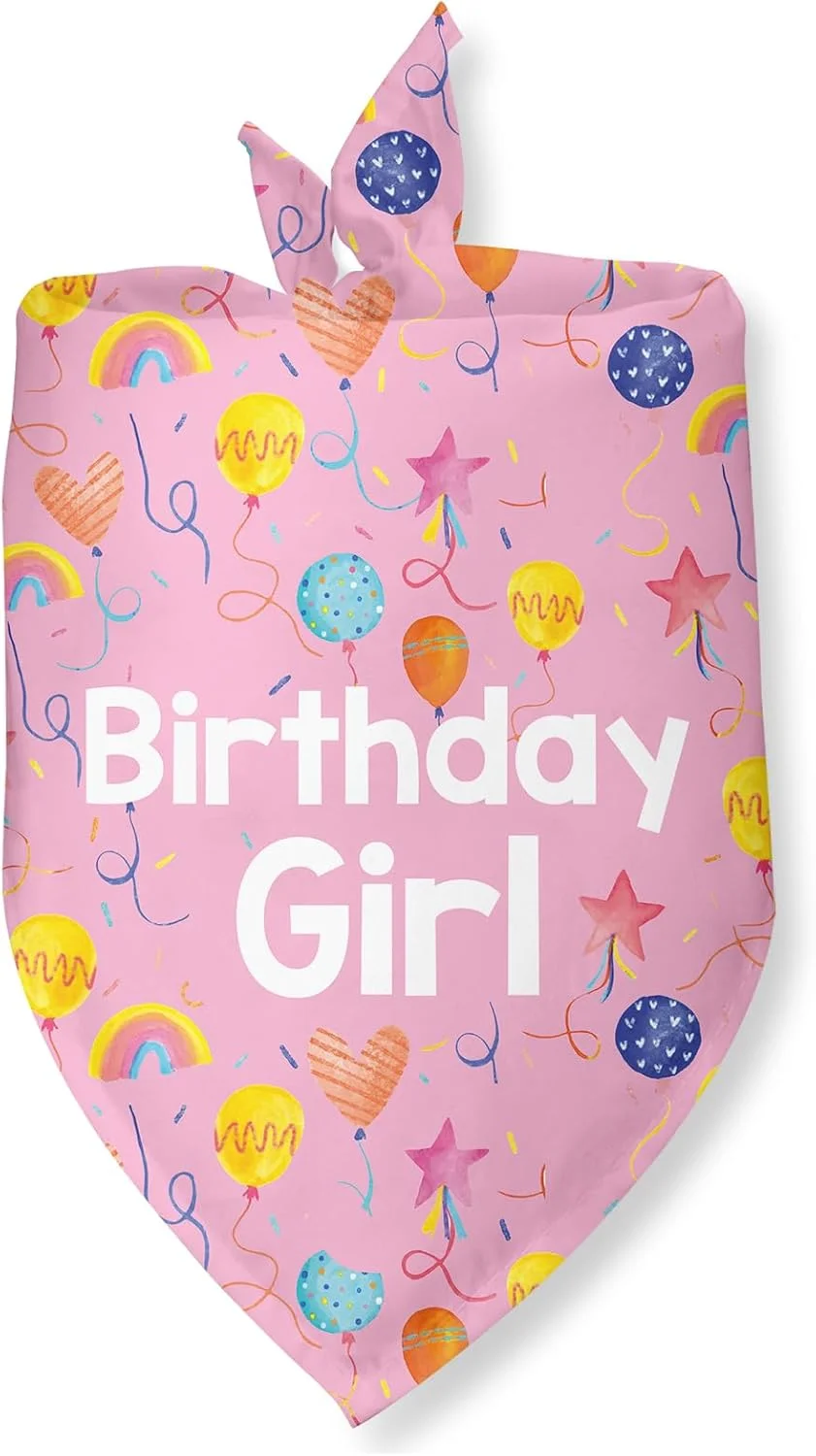 دستمال گردن سگ تولدت مبارک دخترانه صورتی، دستمال گردن سگ برای لوازم جشن تولد سگ ها، شال حیوانات خانگی برای سگ ها و گربه های کوچک و متوسط (صورتی)