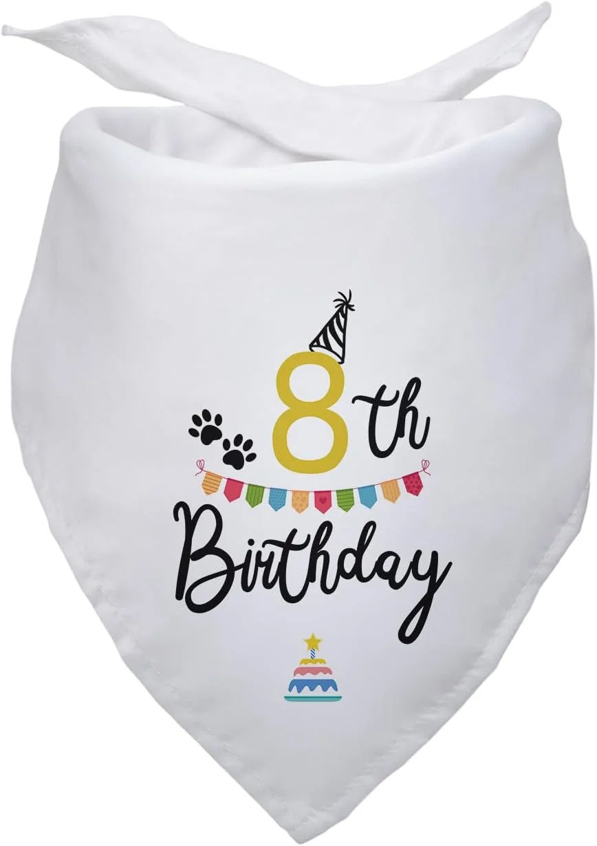 دستمال گردن سگ تولد 8 سالگی، لوازم جشن تولد سگ، هدیه برای دوستداران سگ خانگی، تزئین جشن تولد توله سگ خانگی 8 ساله