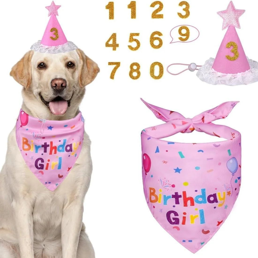ست دستمال گردن و کلاه تولد سگ، مناسب برای سگ های کوچک، متوسط و بزرگ - صورتی ست دستمال گردن و کلاه تولد سگ، مناسب برای سگ های کوچک، متوسط و بزرگ - صورتی