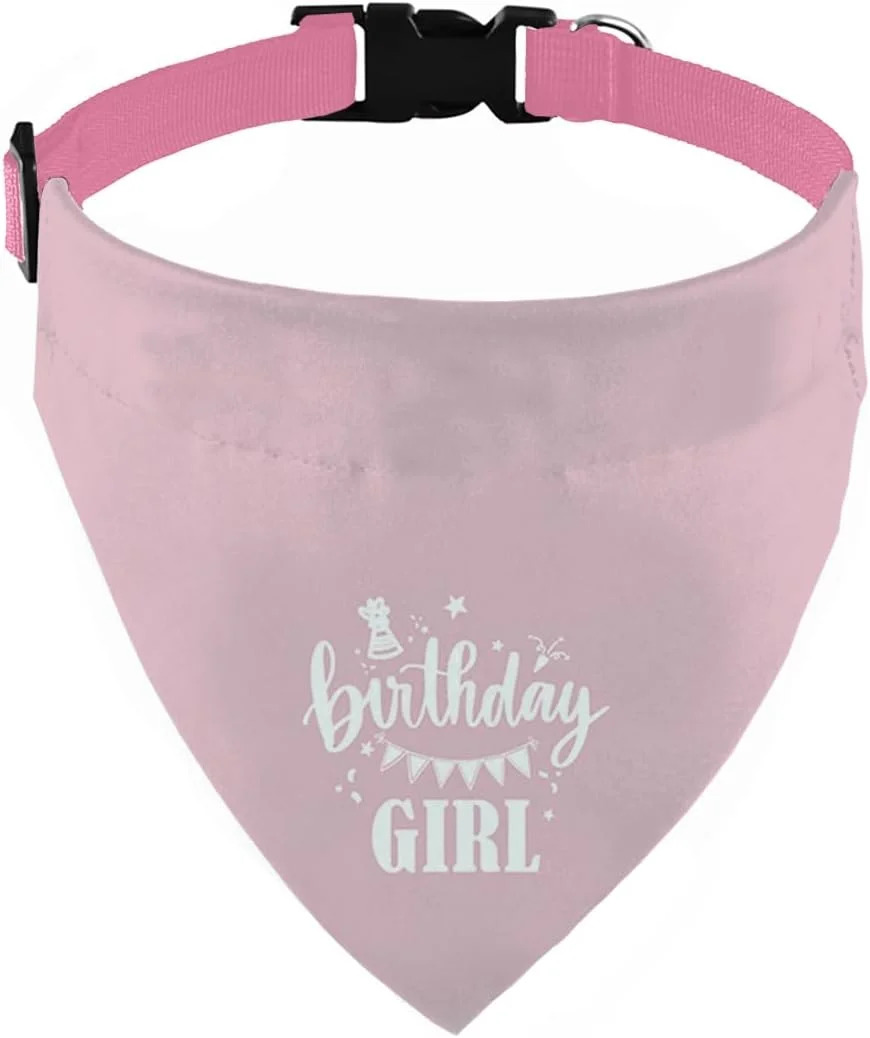 دستمال گردن سگ تولد دخترانه با سگک قابل تنظیم، لوازم جشن تولد سگ، قلاده حیوان خانگی قابل تنظیم با سگک رهاسازی سریع برای حیوانات خانگی کوچک، متوسط و بزرگ (صورتی)